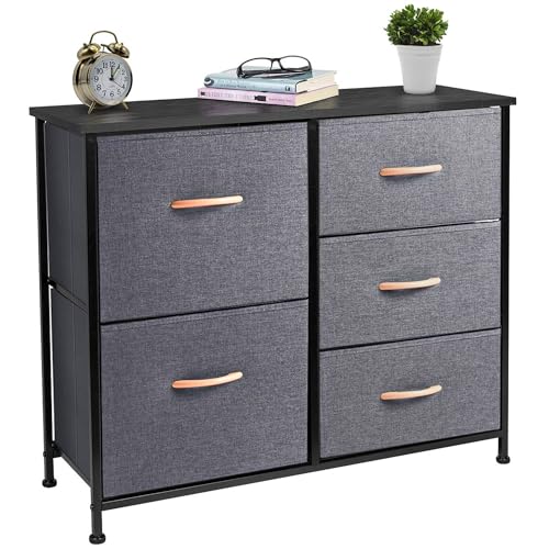 Lukzer Fabric Storage Organizer with 5 Drawers - Fabric Storage Unit for Hallway/Bedroom/Drom/Kids' Room or Laundry Room | Metal Frame & Top Easy Pull Drawers (Black)