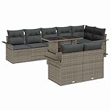 Gecheer Gartensofa-Set mit Kissen 9 pcs Grau Poly-Rattan, Gartenlounge...