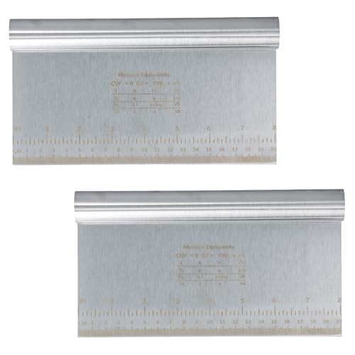 Dewocke Dough 2 Pack Scraper & Pastry Cutter, Stainless Steel Pastry Cutter - Versatile Baking Tool with Comfort Grip and Measuring Scale - Kitchen Bowl Scraper, Ideal for Bread, Pastry, Cake