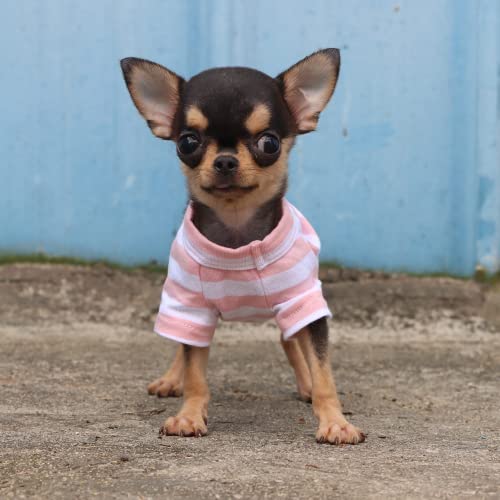 Lophipets 100% Breathable Cotton Striped Dog Tee Shirt T-Shirt For Small Dogs Teacup Chihuahua Yorkie Puppy Clothes -Pink And White Strips/Xxs #TOP6