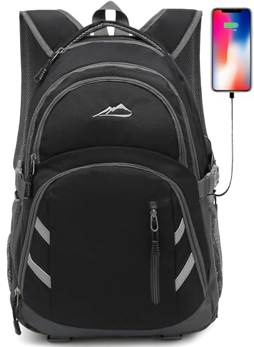 ProEtrade Backpack Bookbag for College Laptop Travel, Fit Laptop Up to 15.6 inch with USB Charging Port Multi Compartment Anti theft, Gift for Women Men (Black)