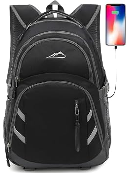 ProEtrade Backpack Bookbag for College Laptop Travel, Fit Laptop Up to 15.6 inch with USB Charging Port Multi Compartment Anti theft, Gift for Women Men (Black)