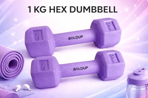 Image of Dumbbell Set Pair for Home Gym | PVC Coated Hex Dumbbells with Non-Slip Handle | Strength Training, Cardio, Yoga & Fitness Workout Equipment (Purple 1Kg)