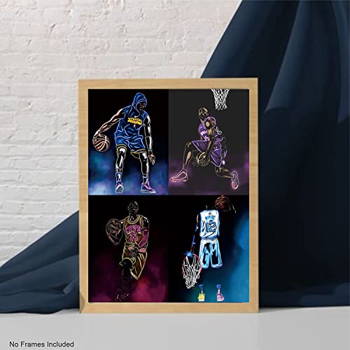 Jcakes Inspirational Basketball Star Wall Art, Abstract Basketball Stars Posters Stephen Curry Lebron James Ja Morant Giannis Antetokounmpo Canvas Posters, Set Of 6 (8"X10" Unframed) Man Cave Decor #TOP4