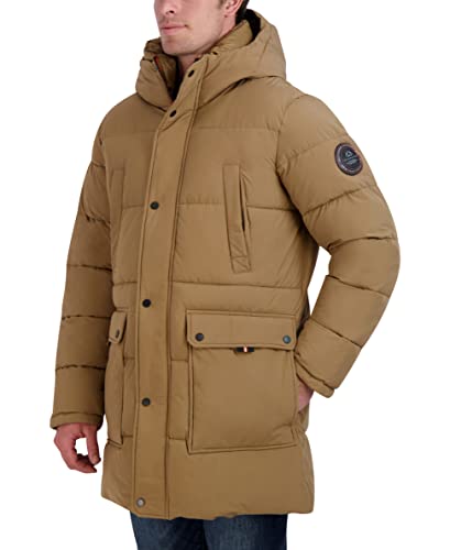 Image of HFX Men's Water Resistant Jacket Long Sleeve Zip Up Heavyweight Hood Quilted Stretch Parka Coat