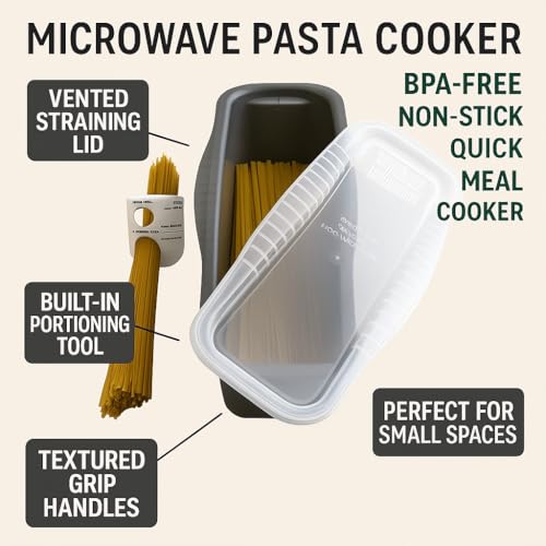 Microwave BPA Free Non-Stick Pasta Cooker with Portioning Tool, Gray - Image 2