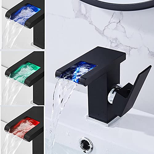 Robinet de lavabo LED noir et chrome mitigeur haut en laiton au design exclusif - 2