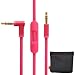 New Version Original Replacement Audio Cable Cord Wire with In-line Microphone and Control + Original OEM Replacement Leather Pouch/Leather Bag for Beats by Dr Dre Headphones Solo/Studio/Pro/Detox/Wireless/Mixr/Executive/Pill (Pink)