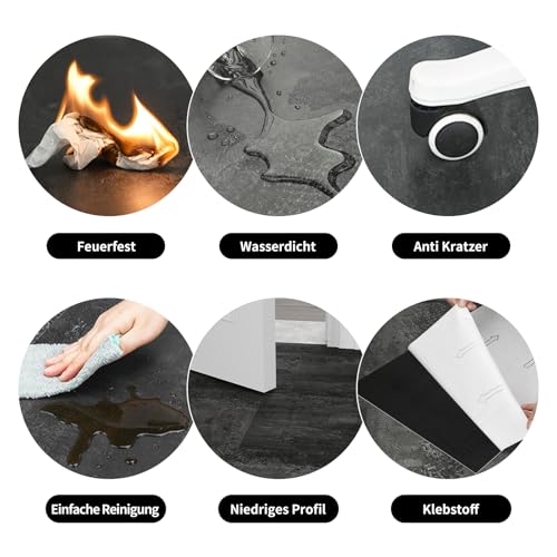 Mulgreat - PVC Bodenbelag - 12 Fliesen Selbstklebende Vinyl-Fliesen - Vinylboden - Betoneffekt - Vinylboden Selbstklebend - 60,96 cm x 30,48 cm Dicke 1,5 mm 2.23m²