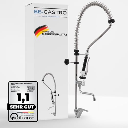BE-GASTRO I Grifo Industrial Hostelería - Grifo monomando para fregadero (con grifo, grifo mezclador y palanca ergonómica, con accesorios)