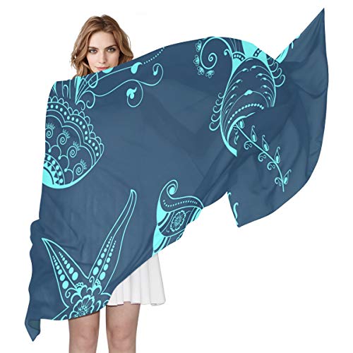 FANTAZIO Chal ligero y suave para mujer, diseño de criaturas marinas y henna, multicolor, 90x180（CM）