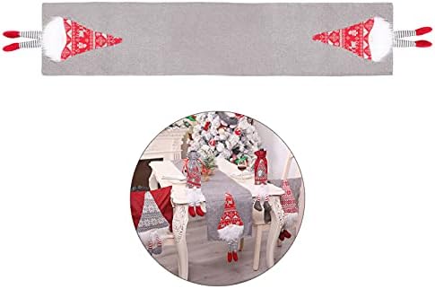 SH Christmas Table Runner, Santa Gnome Tablecloth Dinner Table Flag Cover Decorative Table Linens for Xmas Party Home Decoration 215 x 33.5 cm/84.6 x 13 Inch