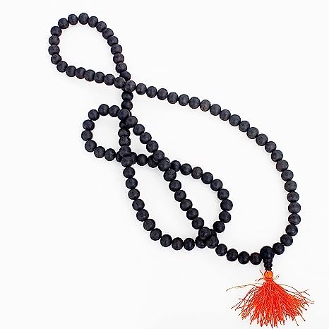 Indianstore4everyone 100% Natural Unpolished Karungali Malai Original | Karungali Malai 8mm - Natural Black Ebony Wood