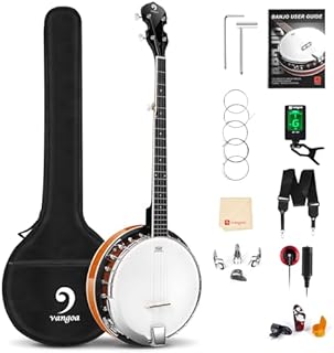 Vangoa 5 Saiten Banjo Remo Kopf geschlossen Solid Back Banjos mit Anfänger Kit, Stimmgerät, Strap, Pick-up, Saiten, Picks und Tasche