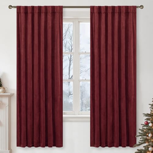 LAMIT Burgundy Red Velvet Curtains 72 Inch Length for Living Room, 2 Panels