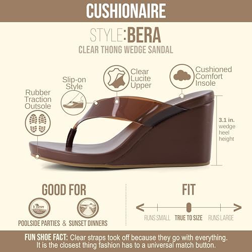CUSHIONAIRE Bera Platform Thong Womens Sandals, Stylish Wedge Flip Flops for Women with Contoured Comfort Footbed, WHISKEY 8 - 3