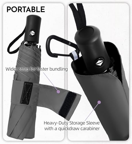 Image of LILAC Umbrella Small Stable Windproof 110 cm Pocket Umbrella Open-Close Compact Travel Umbrella with Fastener & Carabiner, Lightweight Folding Umbrella for Men and Women