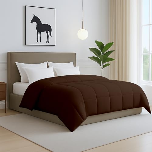 Image of Bed Comforter - Single Size - Chocolate - 300 GSM Quilt Blanket Rajai - Winter Warm Down Alternative Duvet Insert with Corner Ties