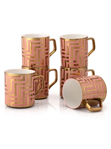 Image of Clay Craft Fine Ceramic Gold Printed Coffee /Tea Cups Set of 6-200 ml, Ceramic Tea Cups, Tea Cup Set of 6, Mugs for Coffee, Cups Set of 6, Mug Set, Ideal for Gifting, Perfect for Home and Office