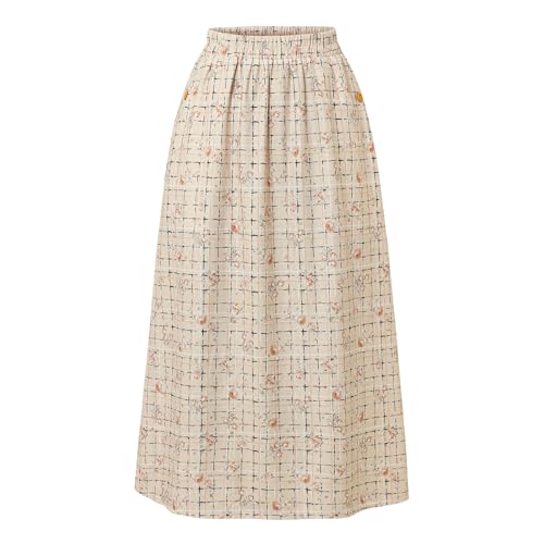Women's High Waist Plaid Skirt Elastic Waist Casual Skirt with Pockets in Autumn Winter and Spring