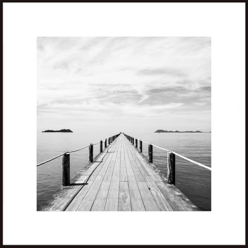 STYLER Gerahmtes Bild Lake Path 50 x 50 cm | Artbox | Wandbild mit schwarzem Rahmen | See Steg Natur Landschaft quadratisch groß XXL | Schwarzweiß Schwarz Weiß | Wohnzimmer Schlafzimmer Küche