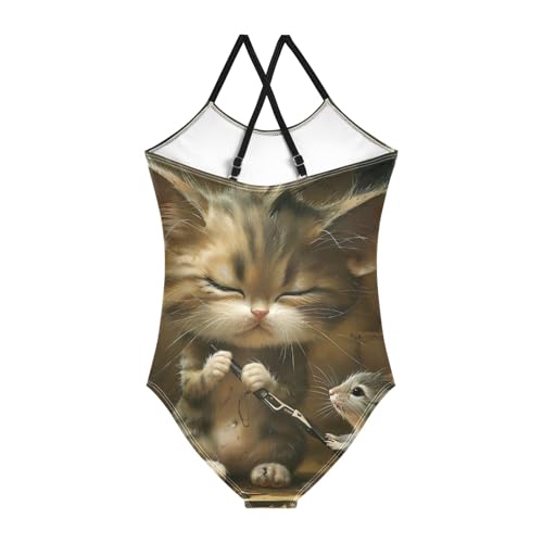 Cat Mouse Girls 1 Piece Swimsuit, Spaghetti Straps Kid Swimsuit, Cross Back Design, Ages 3T2