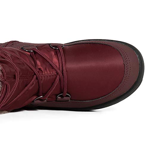 Women's Waterproof Warm Fur Lined Cold Weather Snow Rain Boots Premium Wine Nylon SIZE6.5