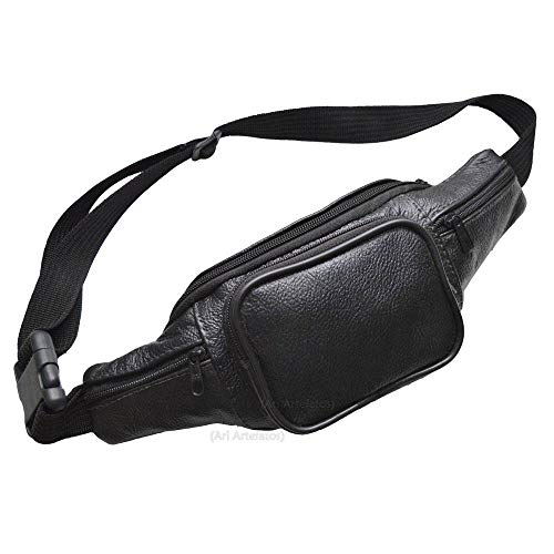 Pochete masculina de Couro Legitimo com 5 Repartições - Preta.