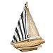 The Bridge Collection Mini Rustic Wooden Sailboat Decor - Small Tabletop Boat Decor with Striped Sail - Boat Table Top Figurine for Nautical, Coastal Decor