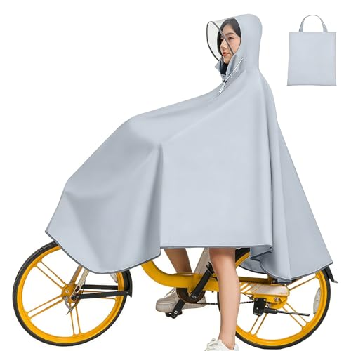 [LLWAAV] レインコート ポンチョ 自転車 レディース メンズ リュック対応 超軽量 400g レインポンチョ 反射材付きで 透明バイザー 雨合羽 防水 防風 通勤通学 アウトドア 梅雨 豪雨対策 自転車用レインコート 収納袋付き (グレー, Free Size)