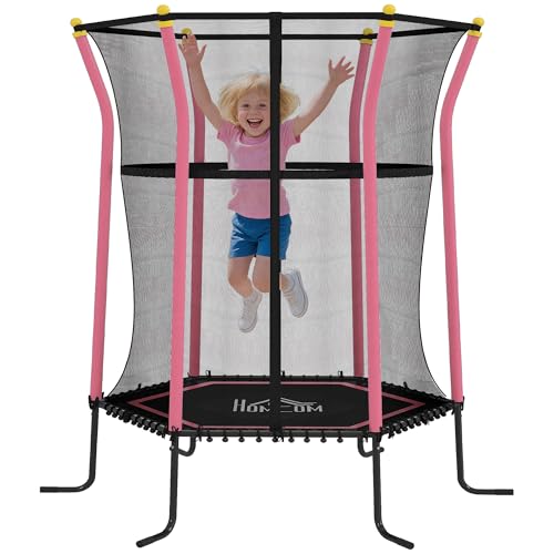 HOMCOM Trampolin Outdoor Ø163,5 cm, Kindertrampolin Gartentrampolin mit Sicherheitsnetz, Randabdeckung für Kinder 3-10 Jahre bis 50 kg belastbar Rosa