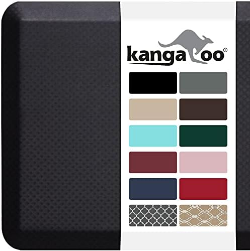 KANGAROO Thick Ergonomic Anti Fatigue Cushioned Kitchen Floor Mats, Standing Office Desk Mat, Waterproof Scratch Resistant Topside, Supportive All Day Comfort Padded Foam Rugs, 32x20, Black