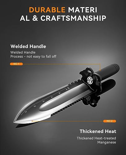 SUNPOW Metal Detector Shovel Digging Tools - Heavy Duty Double Serrated Edge Digger Shovel Knife - Garden Digging Tools with Carrying Sheath - Metal Detector Accessories - Thumbnail 2