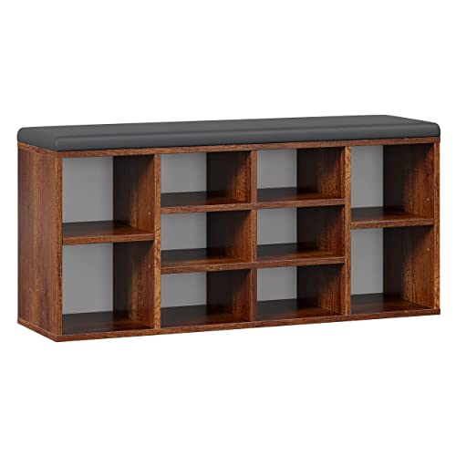 RICOO Meuble Chaussure Entree 104 x 49 x 30 cm WM033-EC-A Range Chaussures Chêne Marron Rustique – Banc Coffre Rangement