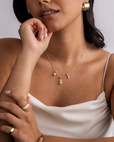 PAVOI 14K Gold Plated Dainty Necklace with Charms Set - Hypoallergenic Adjustable Chain Gold Charm Necklace for Women - Small Motif 3-Pack Removable Pendants - Cute Jewelry Gifts4