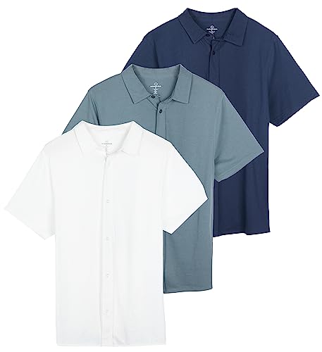 Real Essentials 3-Pack: Men's Regular Fit Casual Short Sleeve Button Down Shirt (Available in Big & Tall)
