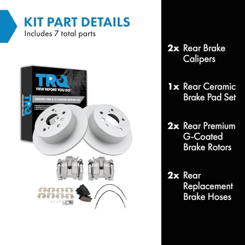 Image of TRQ Rear Brake Pad and Rotor Set Ceramic Coated Rotors Calipers Compatible with 2007-2012 Lexus ES350 2008-2012 Toyota Avalon 2007-2011 Camry