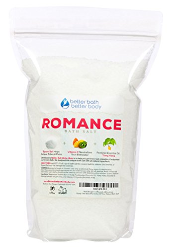 Romance Bath Salt 3-Lbs (48oz) - Epsom Salt Bath Soak With Ylang Ylang Essential Oil & Vitamin C - Get Romantic & Create Passion In The Tub Tonight - All Natural No Perfumes & Dyes