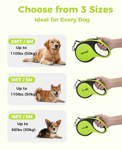 pecute Hundeleine 5m, Rollleine für Hunde mit LED-Licht, 360° Verknotungsfreier verlängerter Leine, Wiederaufladbarem, Rutschfestem Griff und Schnellbremsknopf, für Große bis zu 50 kg Gewicht