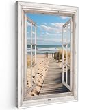 OnlyWow© Cuadro para Jardín 40x60 cm Decorativos Terraza Balcón Cuadros Modernos Accesorios Adornos Balcon Póster Decorativa Ventana - Mar - Costa - Naturaleza - Vista - Playa - Mar de Wadden