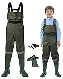 HISEA Kids Chest Waders with Boots, Youth Waterproof Fishing Wader, PVC Waders for Toddler Children with Reflect Safety Band