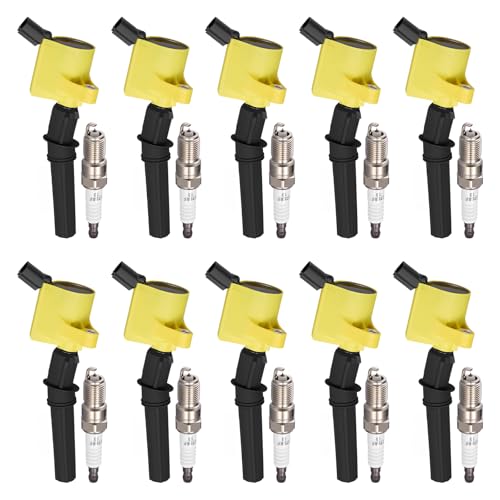 BDFHYK 10 Ignition Coil Pack DG508 & Spark Plugs SP479 for Ford/Lincoln 5.4L V8