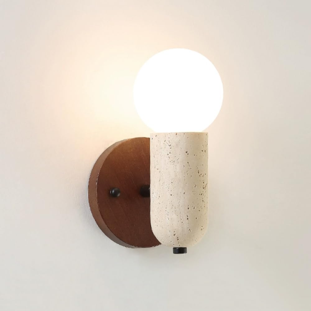 HUAYUSEDF Wood Small Wall Sconce Hardwired Modern Natural Stone Light Vintage Hallway Fixture Farmhouse Mid Century Mounted Lamp for Bedroom Living Room Entryway Bathroom Aisle(Walnut Color)