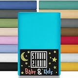 STUDIO Kinder Spannbettlaken 60x120cm - 70x140cm, Made in Green, 100% Baumwolle, Made in EU, Markenqualität, Bettlaken 60x120 - 70x140 Kinderbett - Türkis