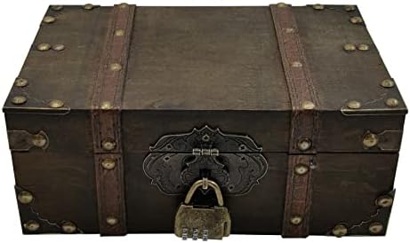 SafeDelux Wooden Treasure Chest Box Vintage Decorative Storage Box With Lock for Home Decor Great Father Day Gifts - 9.4” x 6.3” x 3.7”