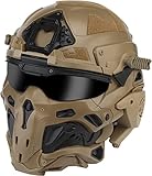 PERTID Tactical Airsoft Schutzhelm Mit Maske, Brille Und Headset, Helm Mit Anti-Beschlag-Ventilator Und Seitenschienen, Helm Für Outdoor-Jagd, Schießen, Rollenspiel