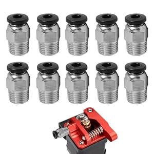 PC4-M10 Pneumatikverschraubung, Bowdenverschraubung, männlich, gerade, PTFE-Schlauch, kompatibel mit Push E3D-V6 Bowdenextruder, hochwertiger Edelstahl, 10er Pack (grau)