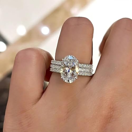 3pcs/set White Gold Plated Sparkling Cubic Zirconia Elegant Stackable Engagement Ring Set Wedding Bridal Band Promise Rings Evening Parties Anniversary Valentine's Day Gifts Eternity Bands for Women
