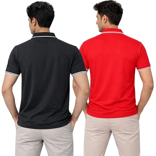 Image of Hangout Hub Men's Polo T Shirt | Solid | Plain Regular Fit Tees|Collar T-Shirts|Half Sleeves|Set of 1 & 2|HH.MP.MAR