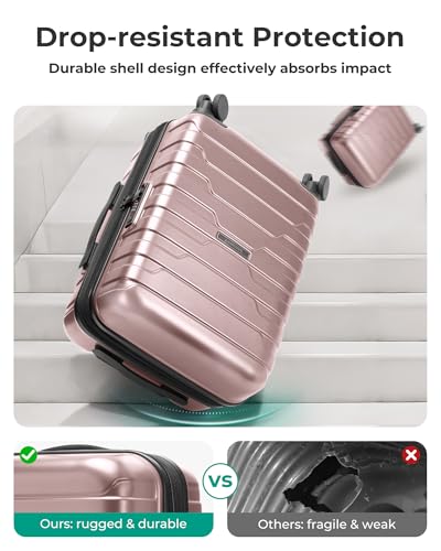 Image of BAGSMART Carry On Luggage 22x14x9 Airline Approved with Spinner Wheels,Lightweight Luggage with TSA Lock,Expandable Hard Shell Carry On Suitcases for Men Women, Rose Gold, 20 Inch